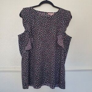 Juicy Couture XXL Sleeveless Ruffle Blouse Abstract Dot Print Keyhole Back Top
